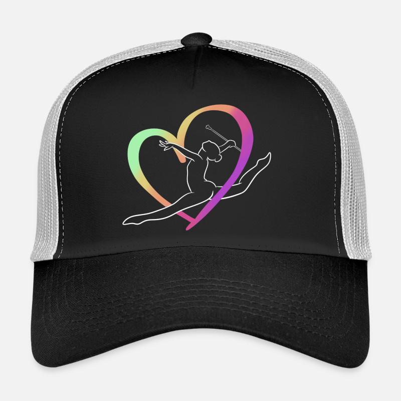 Großer mehrfarbiger Herzwurf - Trucker Cap - Schwarz/Steingrau