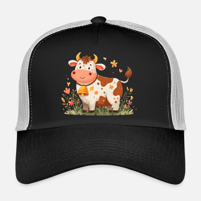 Vache avec clochette dans un champ de fleurs Casquette trucker 