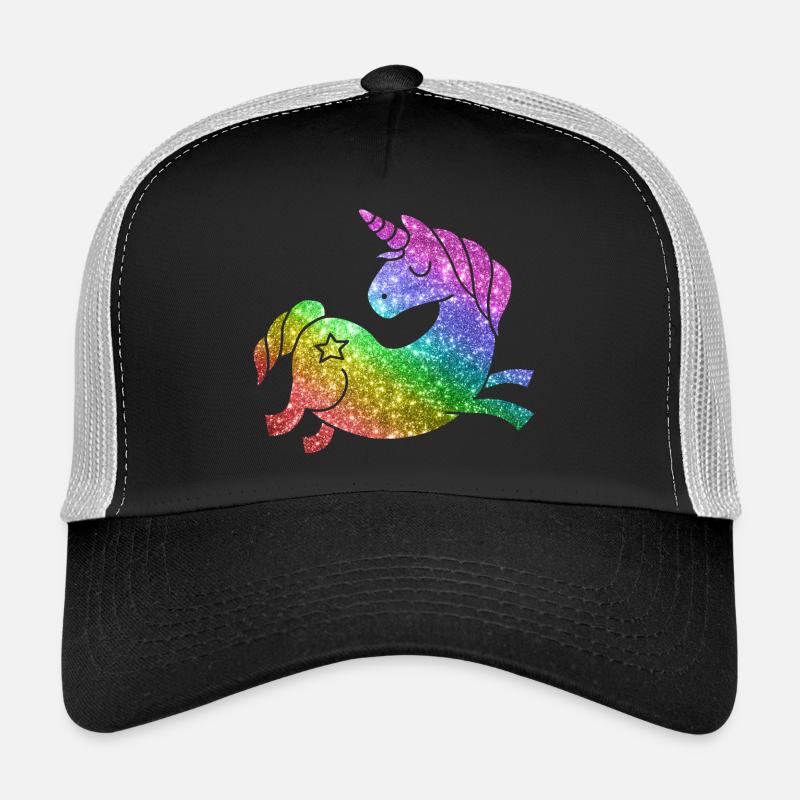Regenbogen Glitzer Einhorn - Unicorn - Trucker Cap - Schwarz/Steingrau