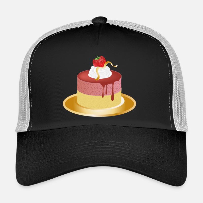 kleines Erdbeeren Törtchen mit Sahne und Blattgold - Trucker Cap - Schwarz/Steingrau