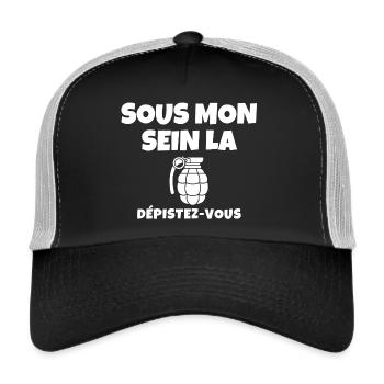 cancer, cancer du sein, octobre rose - Casquette trucker  - noir/gris pierre - Devant