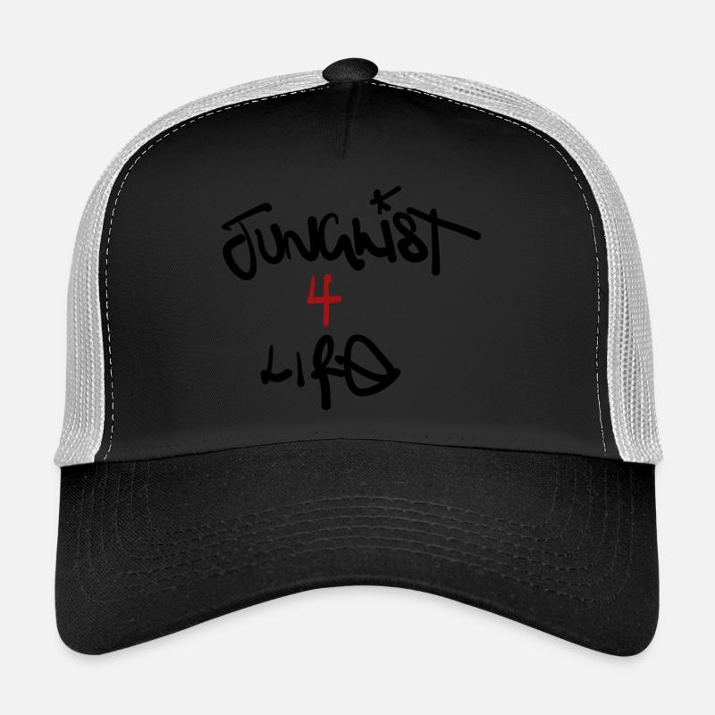 Crimson Handdrawn Four on Black - Trucker Cap - black/stone grey
