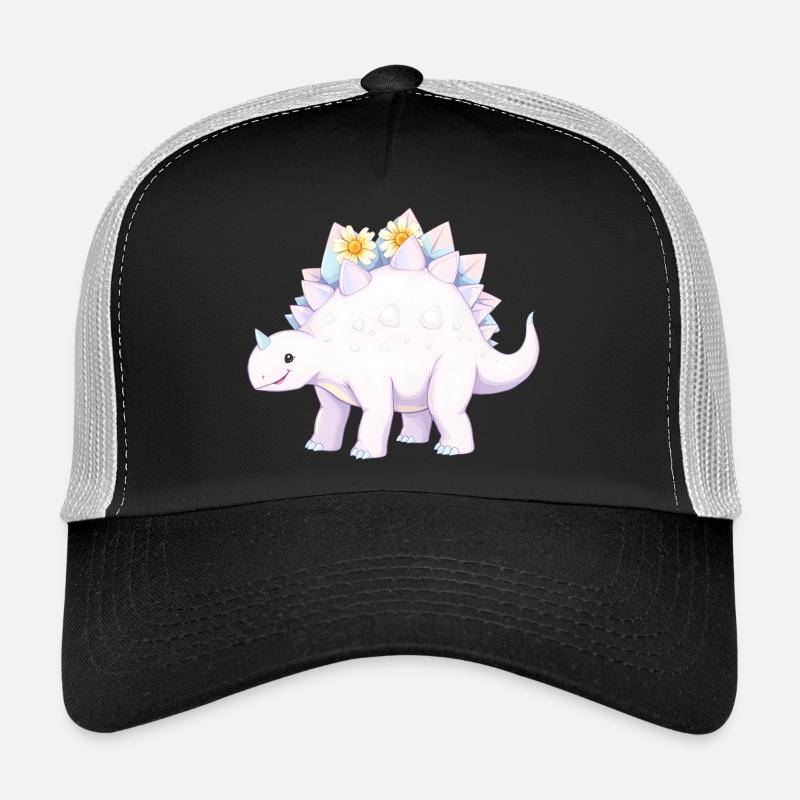 Skurriler lila Dinosaurier mit Gänseblümchen Trucker Cap