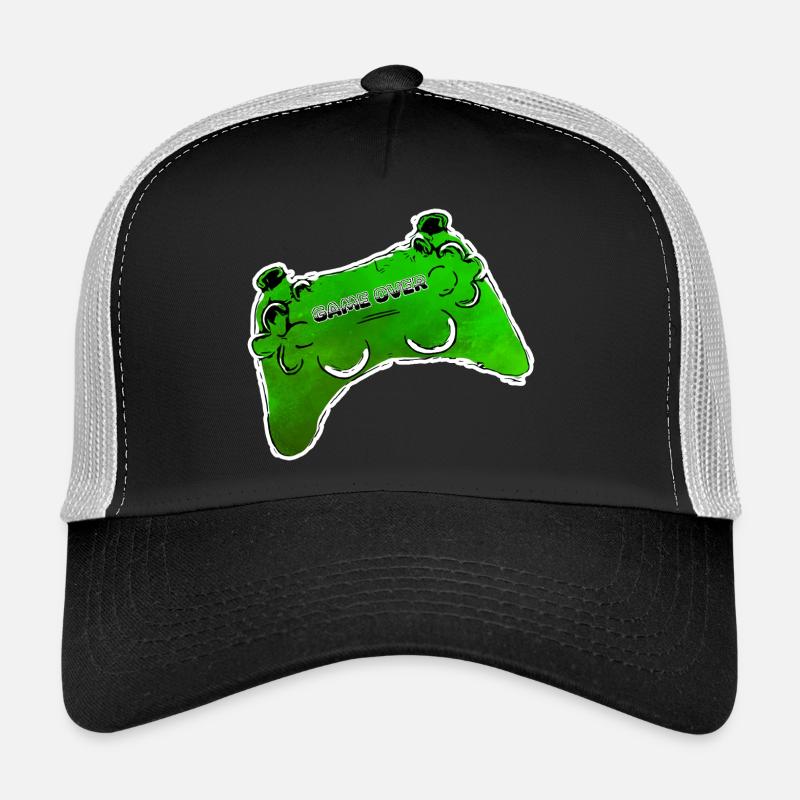 manette de bande dessinée verte avec texte GAME OVER - Casquette trucker  - noir/gris pierre