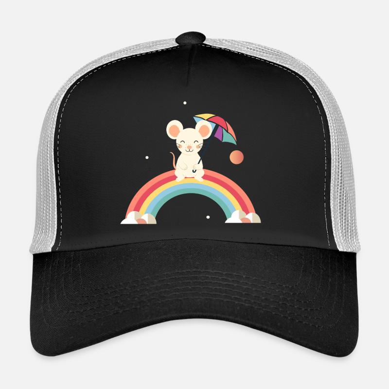 Souris joyeuse avec parapluie sur l’arc-en-ciel Casquette trucker 