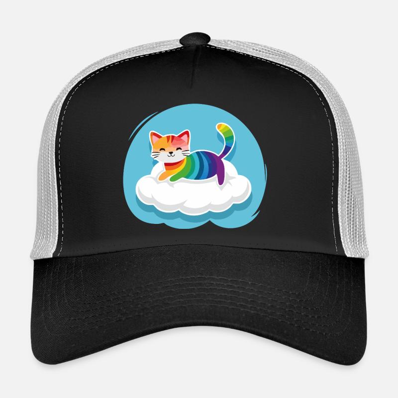 Kunterbunte Katze schwebt auf Wolke (Tag) Trucker Cap