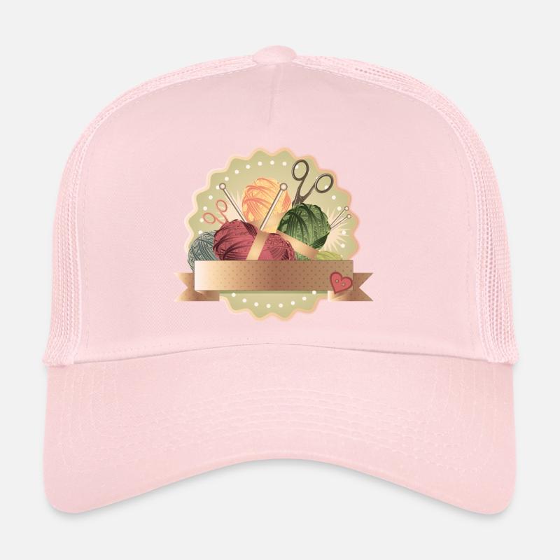 Vintage Yarn Ball Patch with Knitting Needles & Heart Trucker Cap