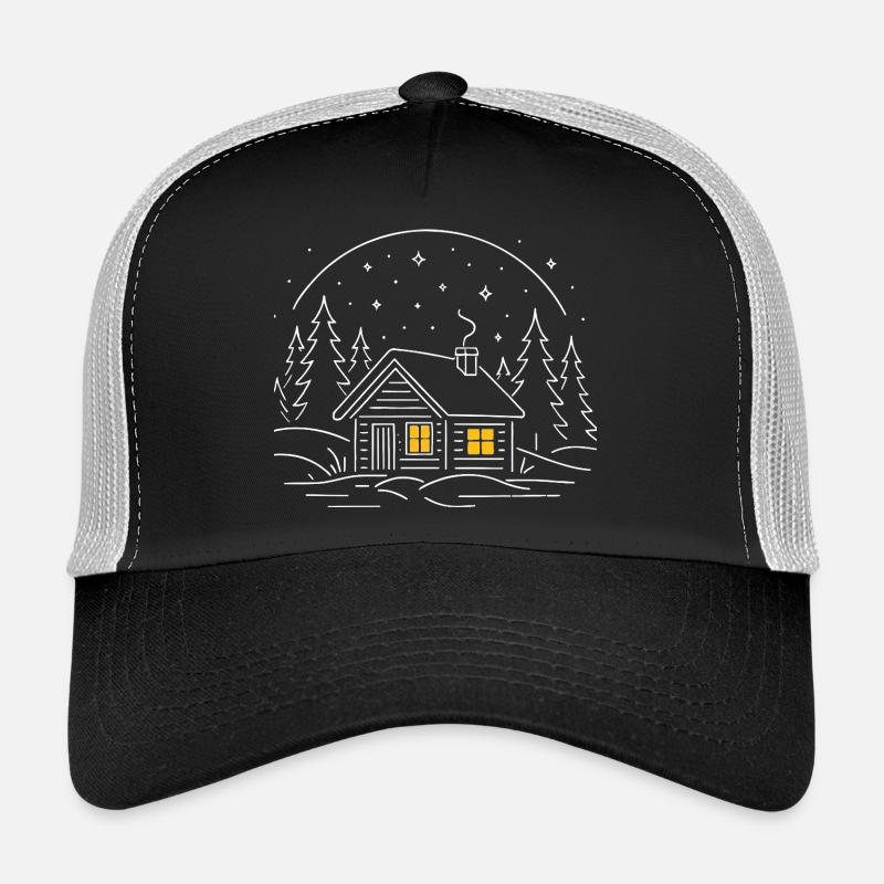 Cabane nocturne en forêt étoilée Casquette trucker 