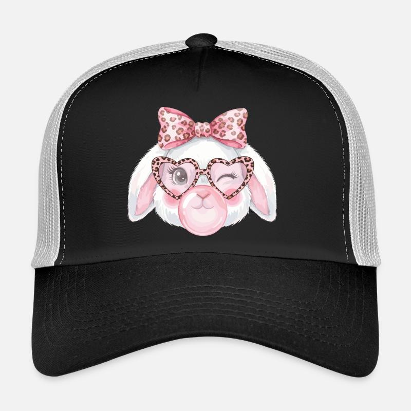 Leopard Glasses Easter Bunny with Pink Bow Trucker Cap