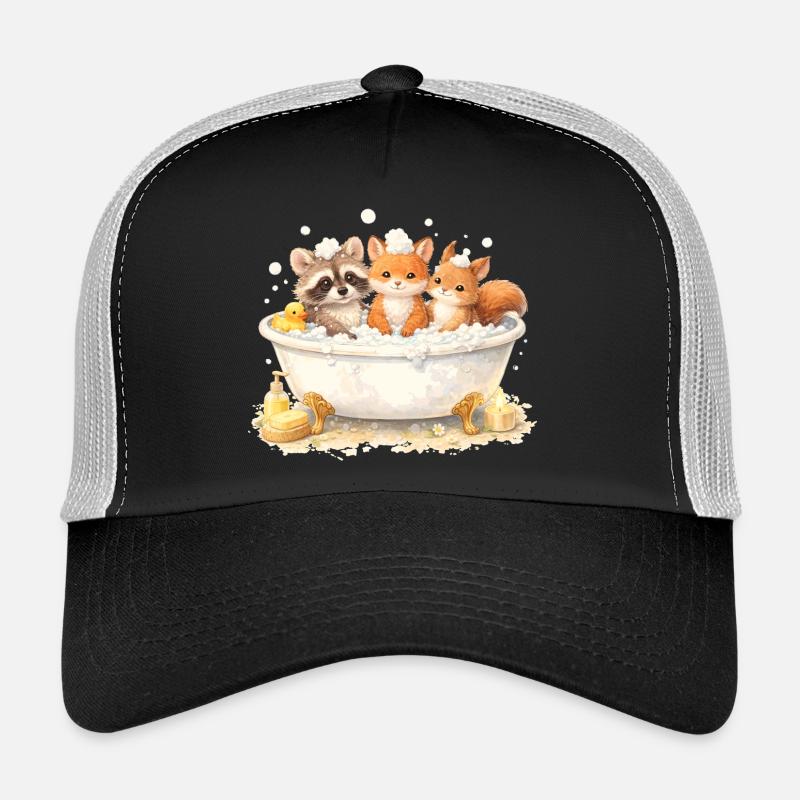Cute Forest Animals Bathing Illustration Trucker Cap