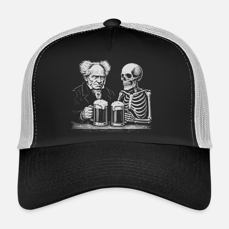 Arthur Schopenhauer buvant de la bière avec squelette Casquette trucker 