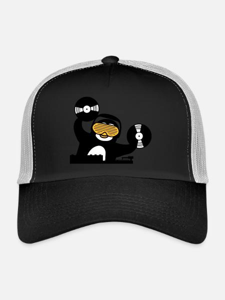 dj music plate hang up mixer club disco ping - Trucker Cap - black/stone grey - Front