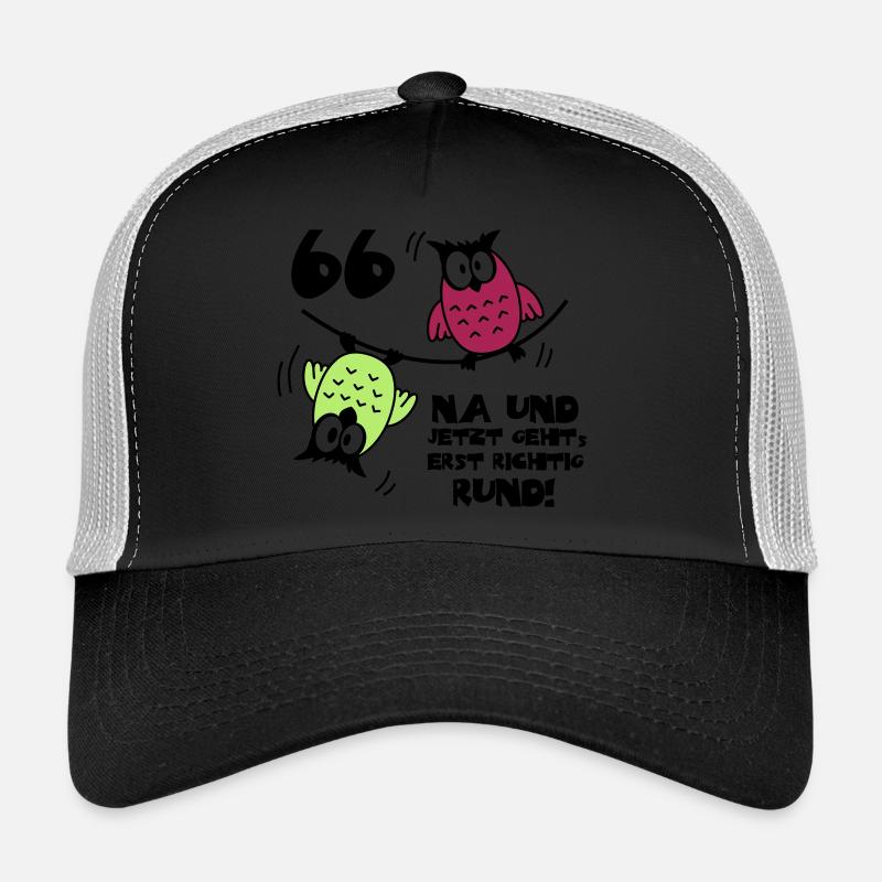 66. Geburtstag - Eulen "na und" - Trucker Cap - Schwarz/Steingrau