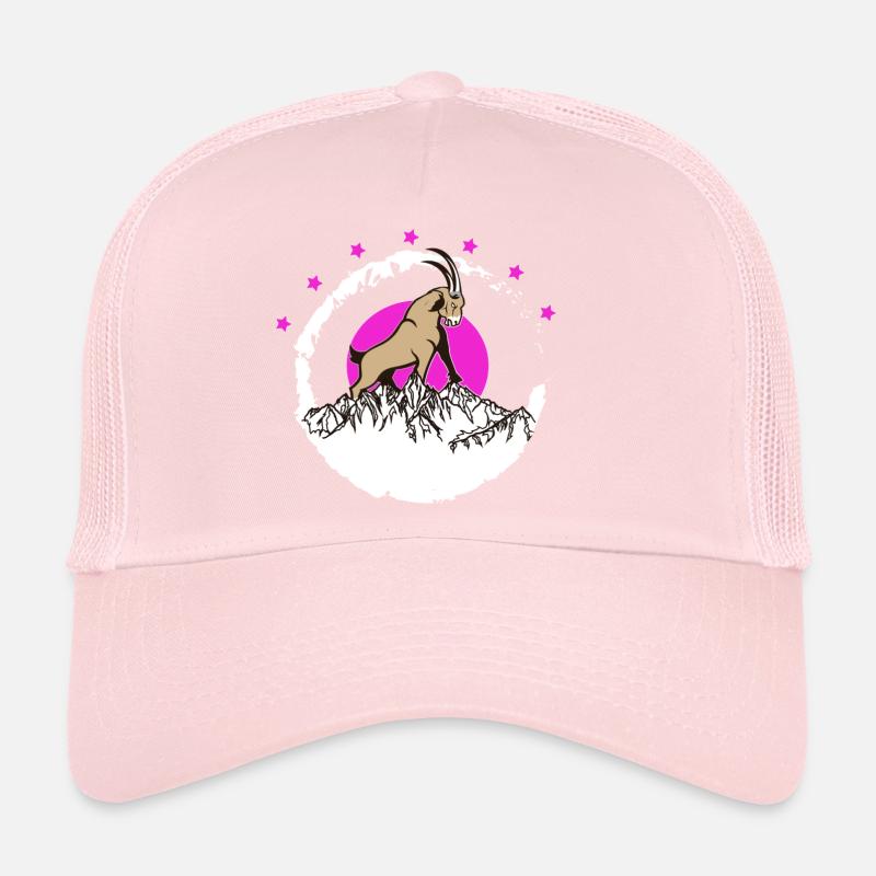 Gipfelbock vor pinkem Mond Steinbock Trucker Cap