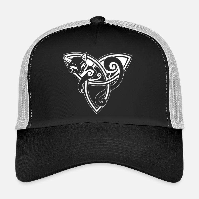 Chat celte au repos (blanc) - Casquette trucker  - noir/gris pierre