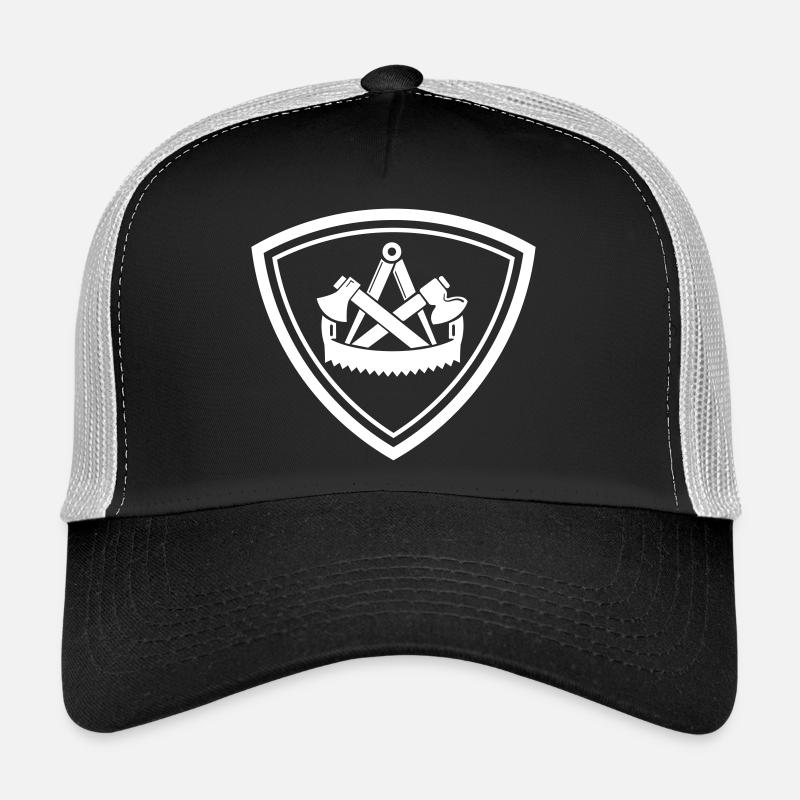 Emblem mit traditionellem Zunftzeichen Zimmermann - Trucker Cap - Schwarz/Steingrau