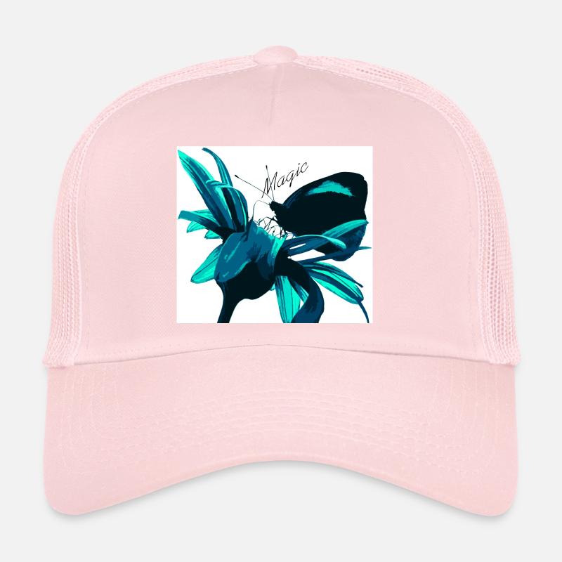 Teal Magic Flower Print Trucker Cap