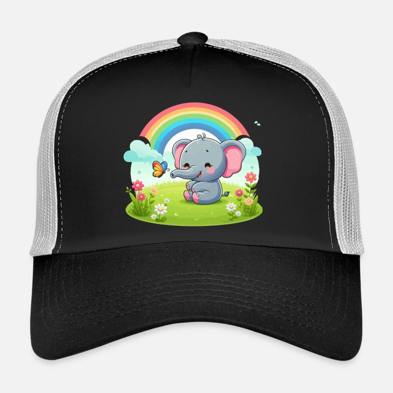 Éléphant joyeux et arc-en-ciel Casquette trucker 
