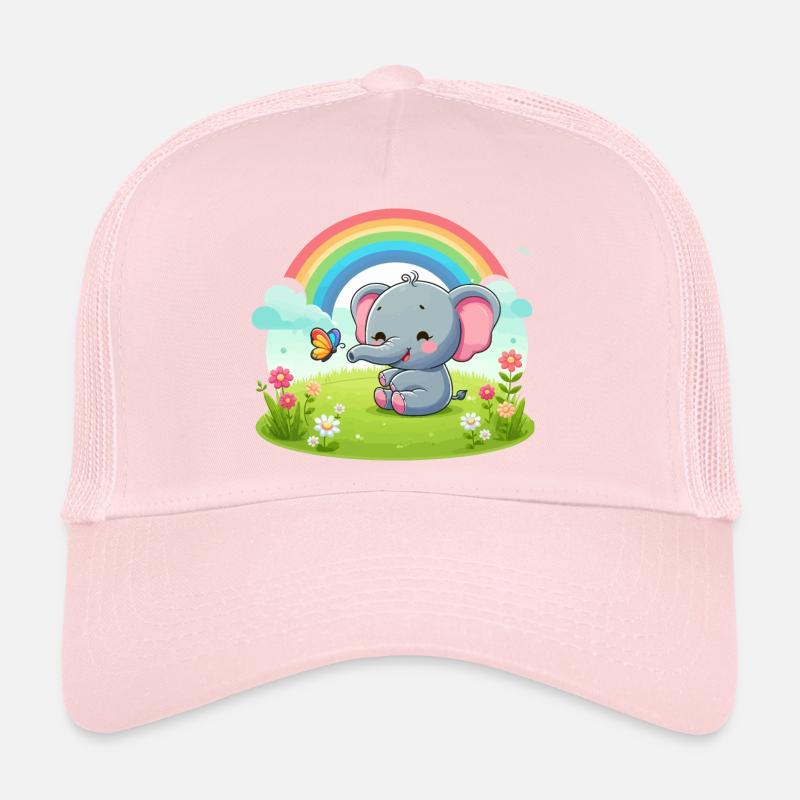 Joyful Elephant and Rainbow Trucker Cap