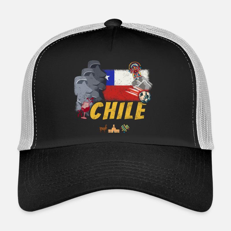 Chile Vintage Easter Island Statues with Alpaca Flag Trucker Cap