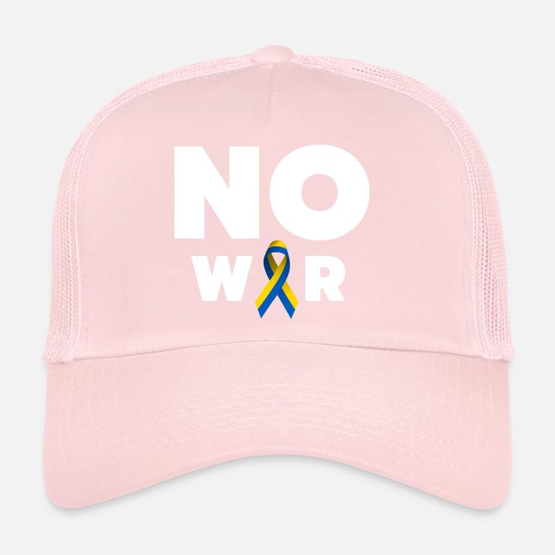 No War text with Ukrainian solidarity ribbon Trucker Cap