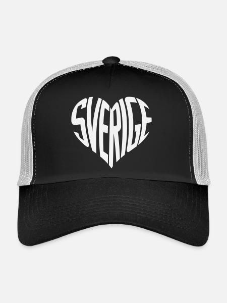 Suède, Typographie du cœur de Sverige - Casquette trucker  - noir/gris pierre - Devant