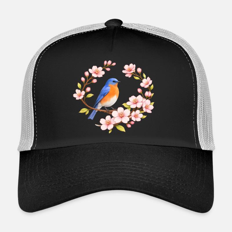 Bluebird with cherry blossom spring motif Trucker Cap