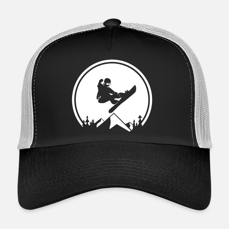 Snowboarder Silhouette at Mountain Peak Trucker Cap