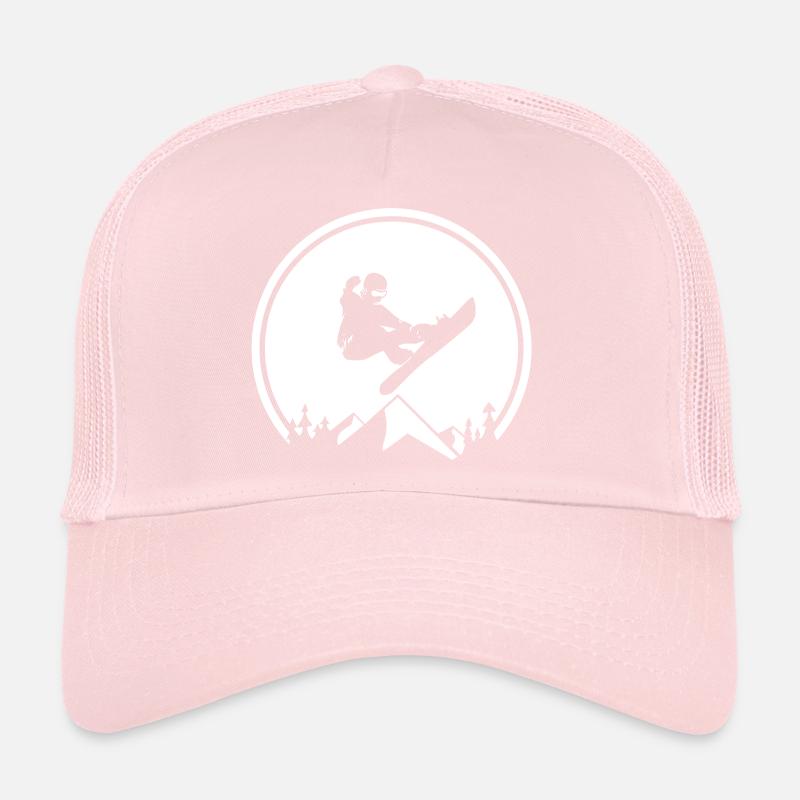 Snowboarder Silhouette at Mountain Peak Trucker Cap