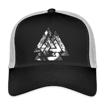 Valknut, symbole d’Odin - Avec Wolf - Casquette trucker  - noir/gris pierre - Devant
