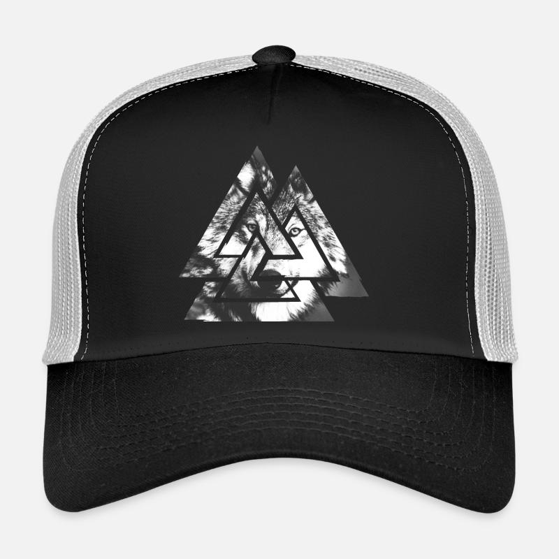 Valknut, Symbol von Odin - Mit Wolf - Trucker Cap - Schwarz/Steingrau