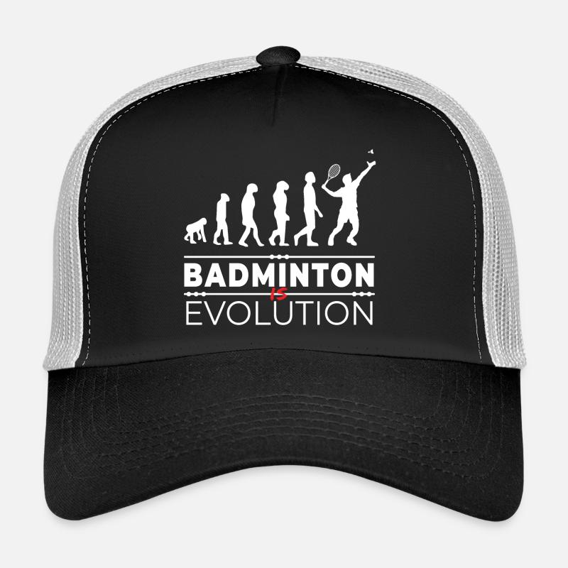 Badminton is evolution - Message Humor Parodie - Trucker Cap - Schwarz/Steingrau