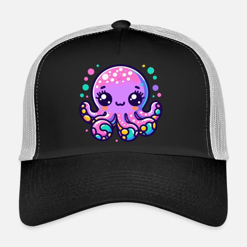 Kawaii Neon Octopus Illustration - Trucker Cap - black/stone grey
