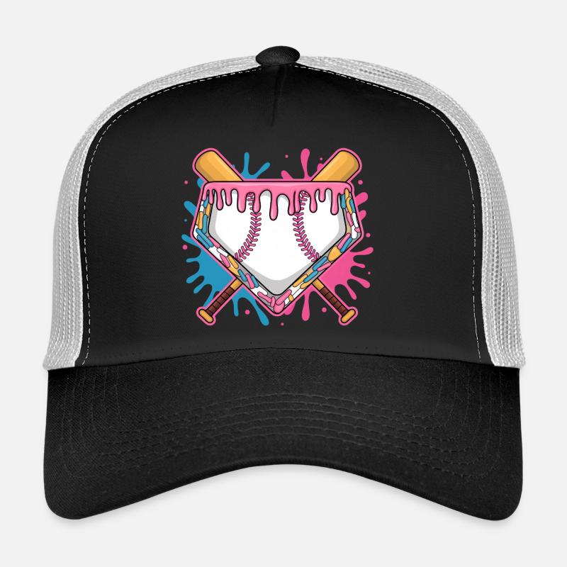 Plaque de baseball avec glaçage rose et batte Casquette trucker 