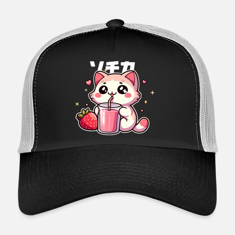 Kawaii kitten drinking strawberry smoothie Trucker Cap