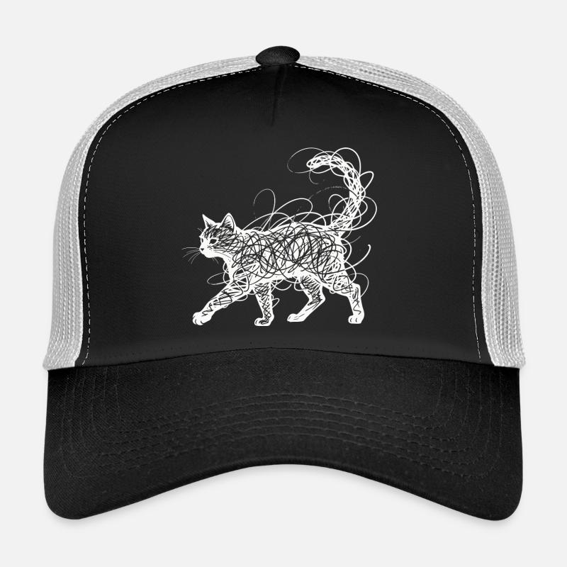 Minimalistisches Scribble Katze Line Art Japanisch Trucker Cap