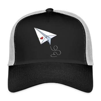 Paper Airplane With Heart - Love - Travel - Flying - Trucker Cap - black/stone grey - Front