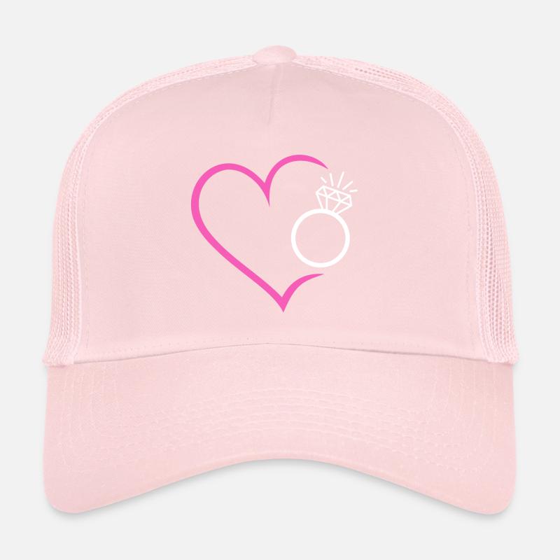 Heart with diamond ring, wedding ring, wedding ring, bride Trucker Cap