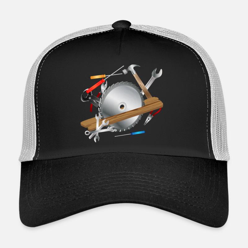 Lame de scie circulaire avec planche de bois et outils Casquette trucker 