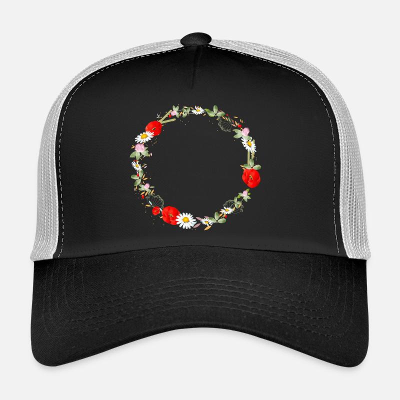 wunderschöner Sommerwiesen Kranz mit Mohnblumen - Trucker Cap - Schwarz/Steingrau