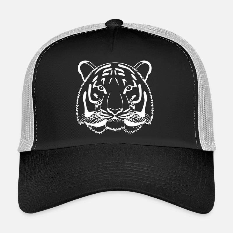 Tiger Kopf - Umriss hell - Trucker Cap - Schwarz/Steingrau