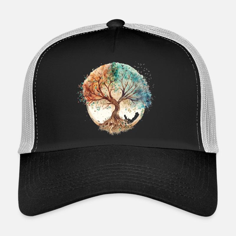 Wasserfarben Lebensbaum Kreis - Trucker Cap - Schwarz/Steingrau