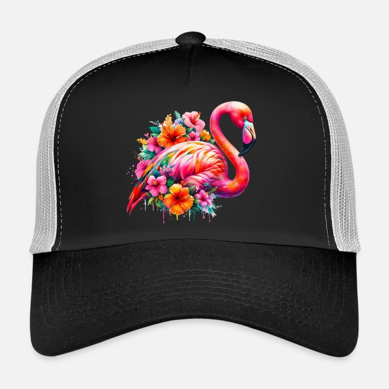 Flamingo decorated with hibiscus flowers Trucker Cap