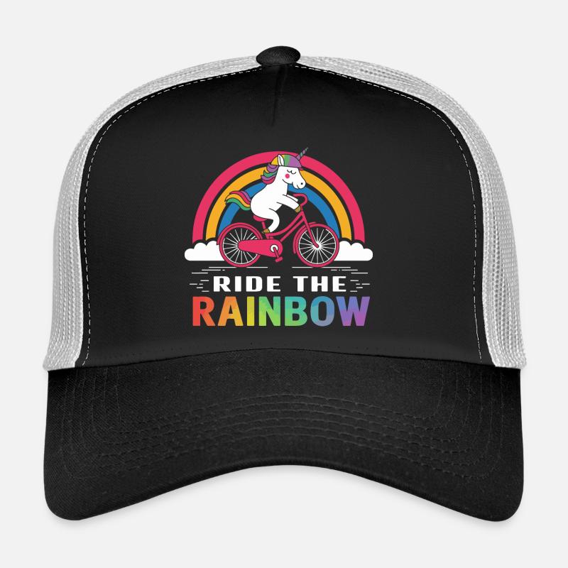 Unicorn Bicycle Ride Rainbow Tee Trucker Cap
