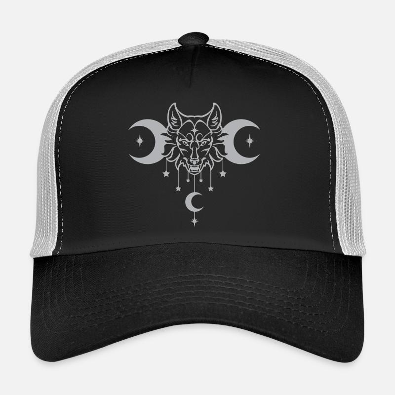 Wicca Moon Wolf - Anpassbare Farbe - Trucker Cap - Schwarz/Steingrau