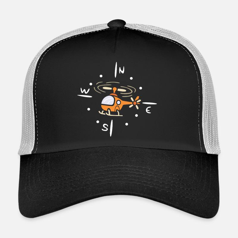 Cartoon Helicopter with Compass Design Trucker Cap