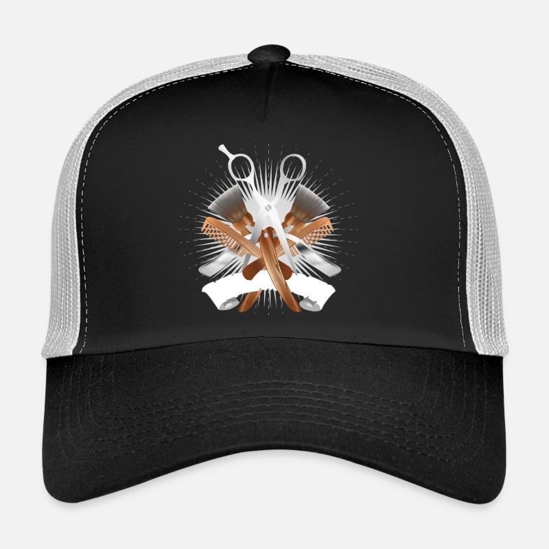 Motif élégant de barbier avec ciseaux et outils Casquette trucker 