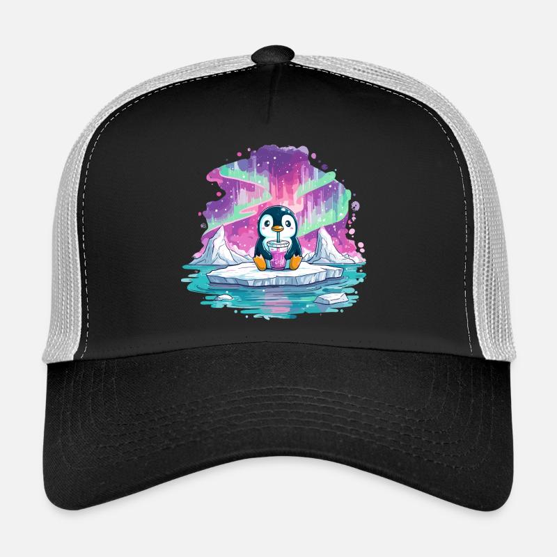 Pinguin auf Eis mit pinkem Drink Trucker Cap