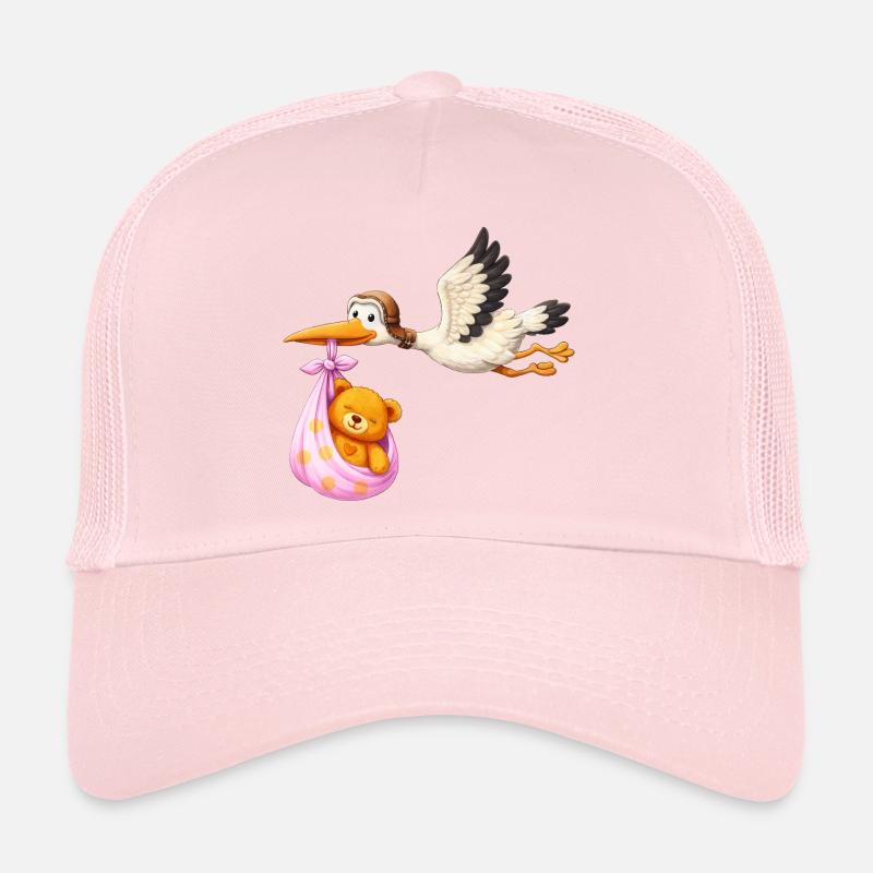 Baby Mädchen Storch mit Teddy im Tuch Geschenk Trucker Cap