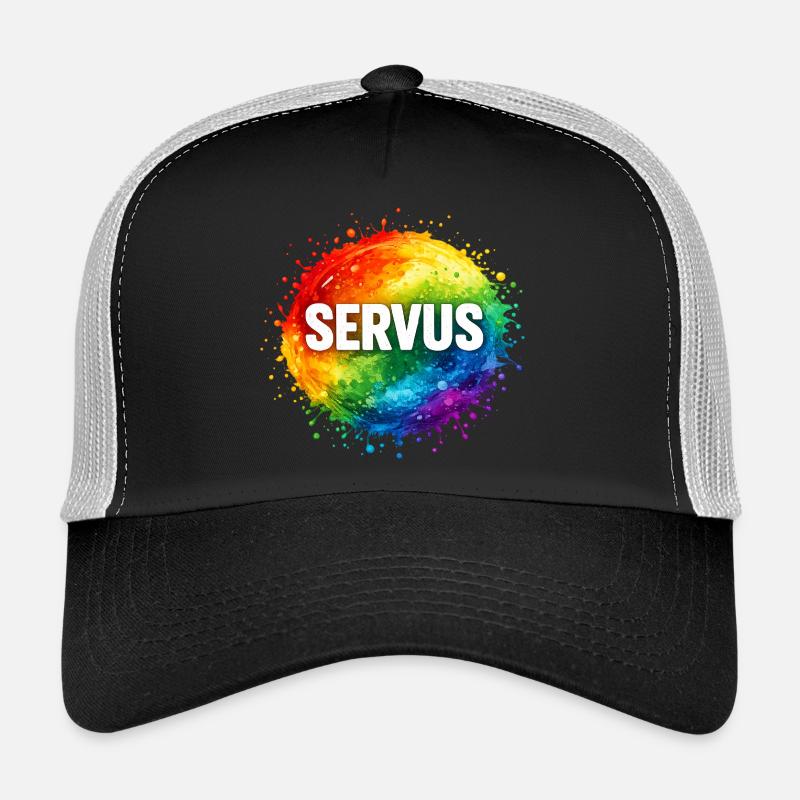 Bunte Farbexplosion SERVUS - Trucker Cap - Schwarz/Steingrau